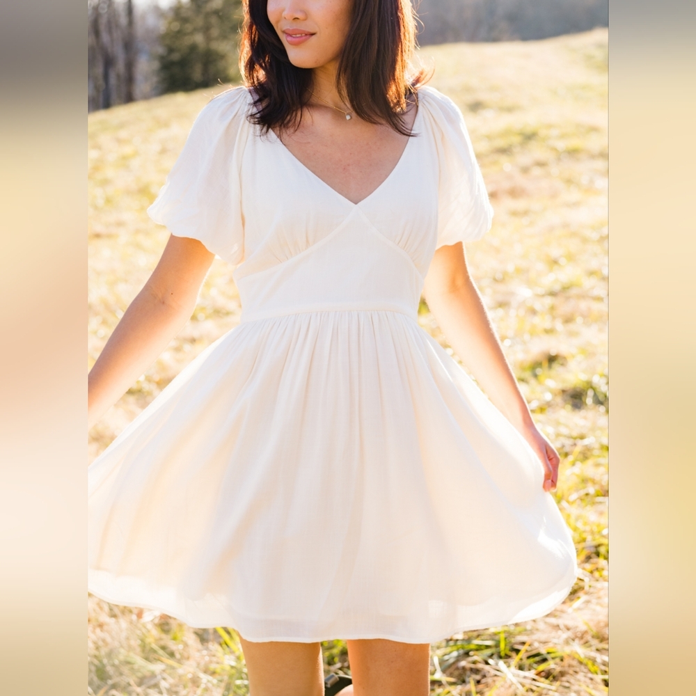Able Arden Ruched Mini Dress Small Creamy White NWT New